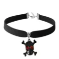 Gothic black velvet choker necklace featuring red rhinestone skull pendant for Halloween. - Black & Red Skull