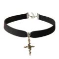 Gothic black velvet choker necklace with vintage bronze rose cross pendant and metal chain - Antique Bronze Rose Cross