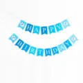Blue pet birthday party hanging banner flag with cute white paw prints for dog celebration. - Blue Banner