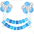 Pet birthday party decoration set with blue polka dot balloons, paw print balloons and banner. - Blue Set