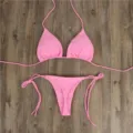 Roze sexy tweedelig bikini set voor vrouwen zomer strand badmode halter touwtjes. - Roze