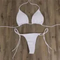 Women white two piece bikini swimsuit sexy string halter swimwear detail shot summer beachwear - S / White