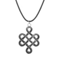 Vintage Nordic Viking amulet pendant necklace with black braided cord fashion jewelry style - Symmetric Knot (A-1188) / Silver