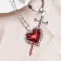 Sword through heart pendant necklace set, gothic couple jewelry, stylish silver tone metal chain. - New Model A-2808