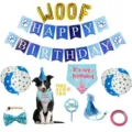 Pet birthday party decoration set with banner balloons bandana hat and cake topper for dogs - Blue Set