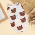 Cute pet dog vest summer thin polyester tank top with adorable brown bear print for small dogs. - XS (Suggested 0.5-1 kg) / All-Over Print Vest - White Bear