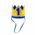 Children 1st birthday glitter crown hat baby blue gold party headwear fine detail - 1st Birthday Crown Hats