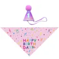 Pet birthday party set with gradient rainbow hat and pink confetti bandana for dogs and cats - Gradient Pompom Hat 2-Piece Set