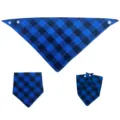 Blue and black buffalo plaid pet bandana with snap buttons for cats and dogs, stylish pet bib. - S (35x25x25cm) / Royal Blue Plaid