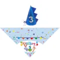 Blue glitter dinosaur pet birthday hat and colorful confetti print bandana set for dogs cats - Dinosaur 2-Piece Set