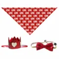 Valentine's Day pet costume set including red love scarf, glitter crown, and bow tie. - LOVE Style