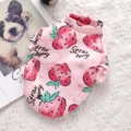 Cute pink pet fleece sweater with strawberry print, warm winter dog clothes for small dogs. - Pink Strawberry