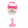 Pink pet birthday party hat and bib set with cute plush pom poms and embroidery text. - Two-Piece Set / Pink
