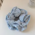 Light blue polka dot hair scrunchie with ruffled edges, perfect for cute daily ponytails and buns. - Blue Polka Dots