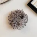 Sheer organza hair scrunchie with black polka dots, gentle Korean style hair tie for daily wear. - Beige Polka Dot Small Scrunchie Style (FQ-1112)