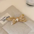 Exquisita pinza de pelo con lazo de acetato elegante horquilla para peinados semirecogidos diarios. - Albaricoque Lechoso