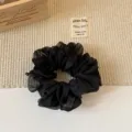 Black organza hair scrunchie, puffy mesh hair tie, elegant ponytail holder for women daily wear. - Solid Color Style / Black