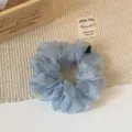 Light blue organza hair scrunchie, fluffy bubble mesh hair tie for elegant daily wear. - Solid Color Style / Blue