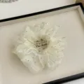 White sheer mesh scrunchie with sparkling rhinestone dots, stylish hair accessory for women. - Point Drill Style / Creamy White Mesh Rhinestone Scrunchie