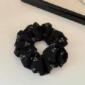 Korean style black floral organza hair scrunchie, elegant mesh hair tie for daily ponytail styling. - S / Solid Color Style / Black-Small