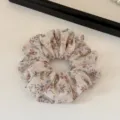 Floral print organza hair scrunchie, elegant mesh pony tail holder for women daily wear. - S / Floral Print Style / Beige Floral Print - Small