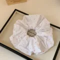 Korean style white floral embroidered hair scrunchie sweet cute fabric hair tie accessory. - Scrunchie / Off-White Scrunchie