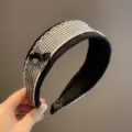 Black and white checkered lace wide hair hoop, stylish bow hair accessory variant for women. - Striped
