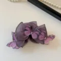 Elegante violette Organza Schleife Haarklammer mit Schmetterlingen und Strass für Damen. - 7cm / Rosa