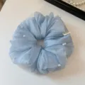 Hellblaues Chiffon Perlen Haargummi süßer eleganter Zopfgummi für Damen Haarstyling - Blau