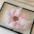 Koreanisches süßes rosa Haargummi mit weißer Spitzenborte, elegantes Haaraccessoire für Damen. - Rosa