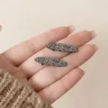 Sparkling rhinestone oval hair clip, elegant mini duckbill side clip for daily cute bangs styling. - Silver Gray