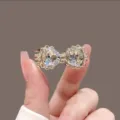 Delicate rhinestone bow hair clip, sparkling crystal side clip for stylish daily looks. - Gold Alligator Clip