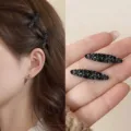 Black rhinestone side hair clips sparkle small duckbill clips cute bangs hairpins for women - Dark Blue