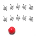 Traditional metal jacks game set with ten silver pieces and one red rubber bouncy ball. - 10 Jacks + 1 Red Ball / Gold