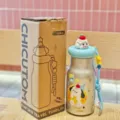 Stainless steel 500ml travel tumbler with cute cartoon doll lid and portable strap for daily use. - 500ml / Silver