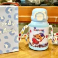 Kids insulated water bottle with strap, cute cartoon stainless steel vacuum straw cup for school. - 550ml / Dwbbt-bw Blue