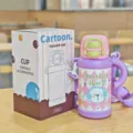 Kids 316 stainless steel vacuum insulated water bottle with strap, cute cartoon design. - Dog Pattern (YY-8267) / 500ml / Purple