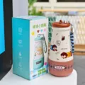 Cute stainless steel vacuum insulated water bottle 460ml with strap portable design - XDFZY5533 Cute Puppy Style / 460ml / Brown