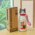 Cute cat vacuum insulated water bottle detail view, stainless steel children gift cup. - 380ml / Cat