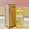 Cute cartoon 500ml stainless steel thermos water bottle with portable strap and toy lid. - 500ml / Green