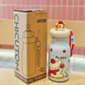 Cute cartoon stainless steel insulated water bottle with 500ml capacity and cute puppy topper. - 500ml / Blue