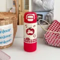 Detailansicht der niedlichen Cartoon Edelstahl Thermosflasche mit Hundemotiv und Deckel. - WB-2505 Stil / 500ml / Rot