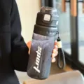 Portable sports water bottle, black large capacity fitness outdoor travel cup with strap. - 7331 Style / Black