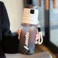 Portable sport water bottle, gradient grey plastic body with white lid, daily outdoor use. - 7331 Style / White