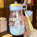 Cute portable straw water cup for girls, lovely cartoon design, perfect for school and daily use. - 600ml / Blue (XDFFL7869)