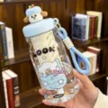 Cute puppy plastic straw water bottle with tea infuser, portable lanyard for summer daily use. - Doll Lid With Straw & Infuser / 3D Doll Lid Blue Style