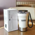 Taza de café de acero inoxidable con tapa y correa, termo portátil de 480 ml. - 480ml / Blanco