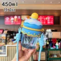 Cute cupcake shape straw water bottle with strap, portable plastic drinkware for kids, 450ml. - 450ml / Blue
