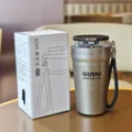 Taza de café térmica de acero inoxidable con tapa 480ml vaso de viaje portátil con cordón - 480ml / Titanio