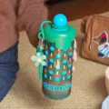 Retro geruite matglazen waterfles met schattige bloemenhanger en rietje voor dagelijks gebruik - 720ml / Groen